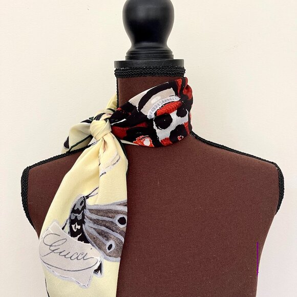 Display #1 Gucci Kris Knight Butterfly Floral Silk Scarf - Picture 9 of 12
